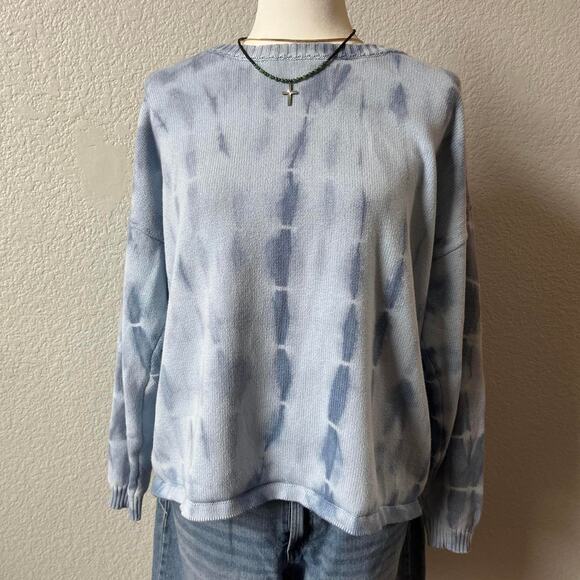 100% Cotton Blue Tie Dye Knit Pullover - Picture 2 of 6